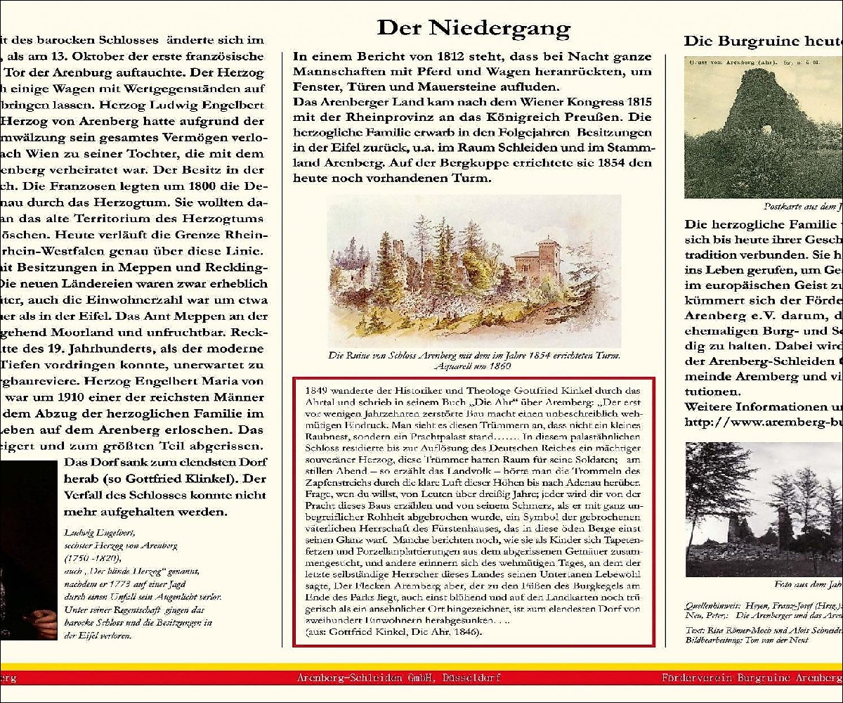 Legende zum Plan der Festung Arenberg